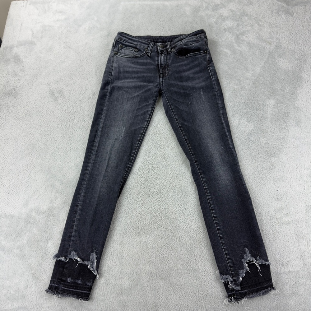 R13 Women's Size 24x25 Jenny Mid Rise w/ Double Shred Hems Black Denim Jeans